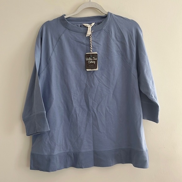 Matilda Jane In The Moment French Terry Sweatshirt Blue M Cottage Eyelet NWT - Picture 1 of 6